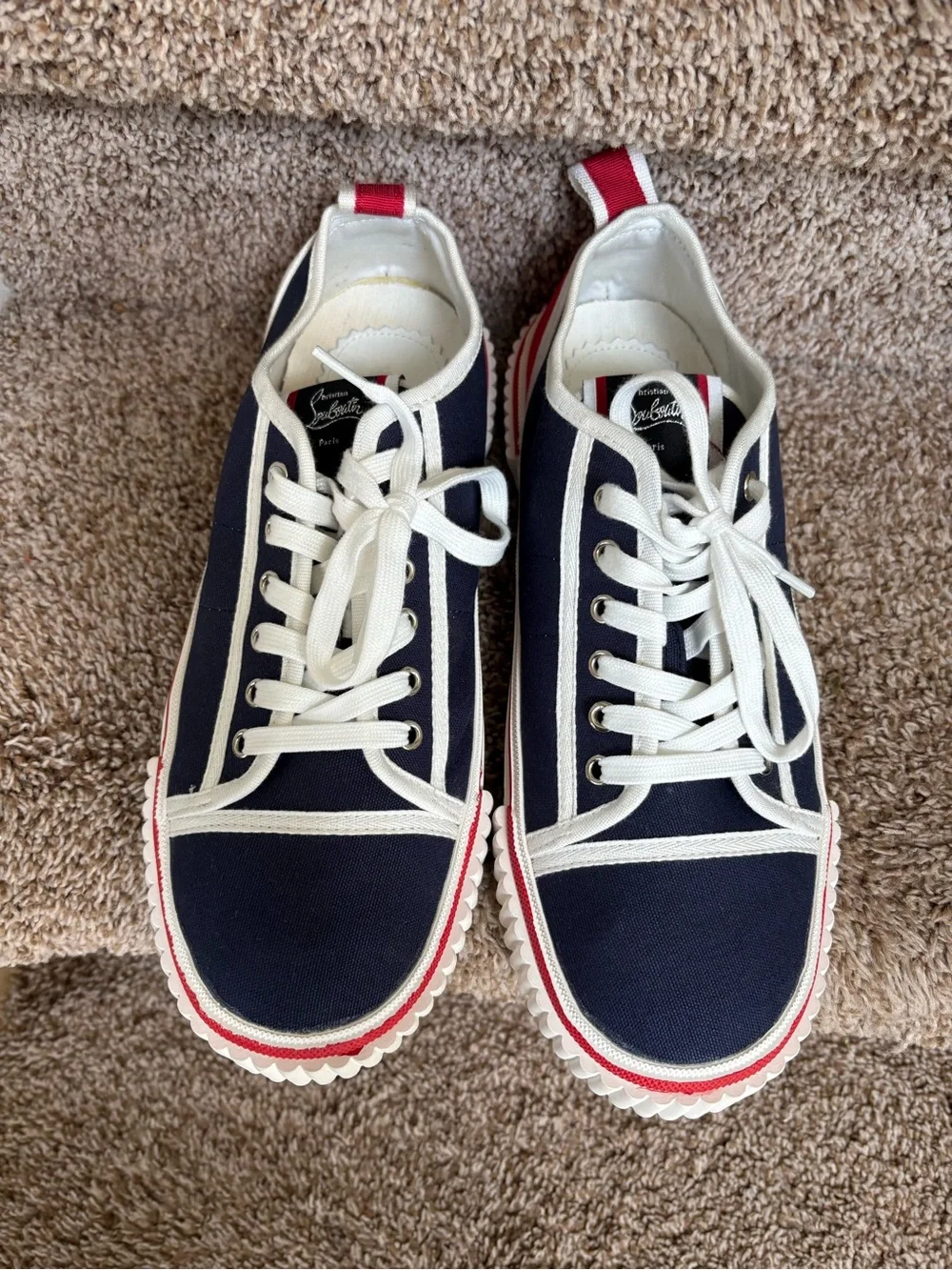 Christian Louboutin Gaby Men’s Navy and Red Canvas Lace up Sneakers